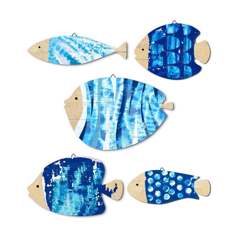 5-piece Wooden Nautical Beach Wall Decor - Wall Hanging Fish Sculptures &😍